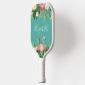 Waterverf tropische flora Blauwgroen Flamingo voeg Pickleball Paddle (Links)