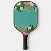 Waterverf Tropische flora Naam Blauwgroen toevoege Pickleball Paddle (Achterkant)