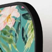Waterverf Tropische flora Naam Blauwgroen toevoege Pickleball Paddle (Links Detail)