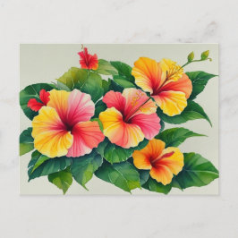 Waterverf Tropische Flora Roodgele Hibiscus Briefkaart