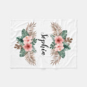 Waterverf Tropische Floral - Aangepaste tekst Fleece Deken (Voorkant (Horizontaal))