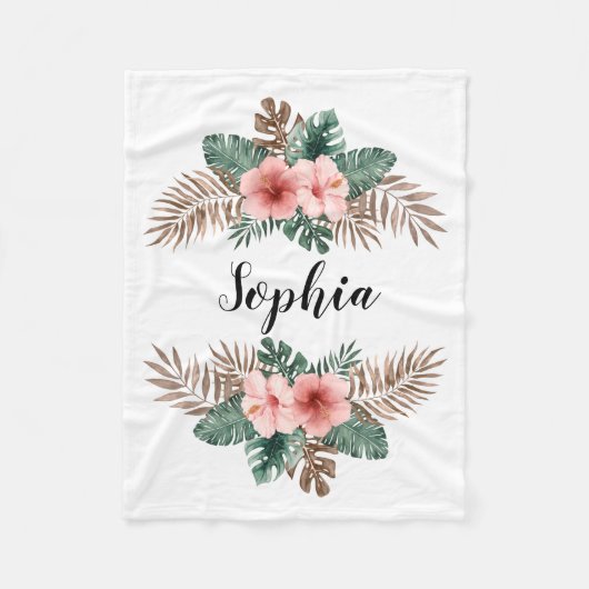 Waterverf Tropische Floral - Aangepaste tekst Fleece Deken (Voorkant)