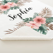 Waterverf Tropische Floral - Aangepaste tekst  Sherpa Deken (3/4)