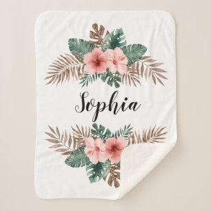 Waterverf Tropische Floral - Aangepaste tekst  Sherpa Deken