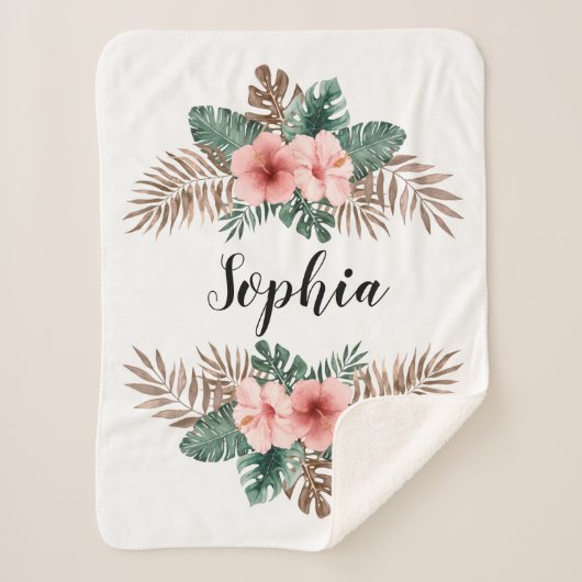 Waterverf Tropische Floral - Aangepaste tekst  Sherpa Deken (Voorkant)