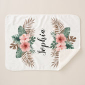 Waterverf Tropische Floral - Aangepaste tekst  Sherpa Deken (Voorkant (horizontaal))