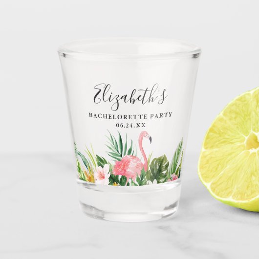 Waterverf Tropische Floral Bachelorette Shot Glas (Voorkant)