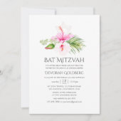 Waterverf Tropische Floral Bat Mitzvah Kaart (Voorkant)