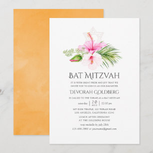 Waterverf Tropische Floral Bat Mitzvah Kaart