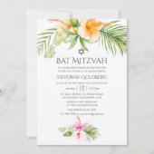 Waterverf Tropische Floral Bat Mitzvah Kaart (Voorkant)