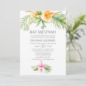Waterverf Tropische Floral Bat Mitzvah Kaart (Staand voorkant)