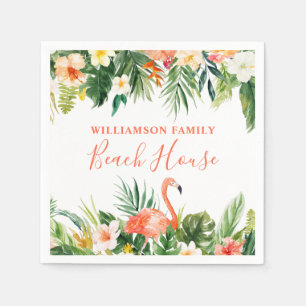 Waterverf Tropische Floral Beach House Coral Servet