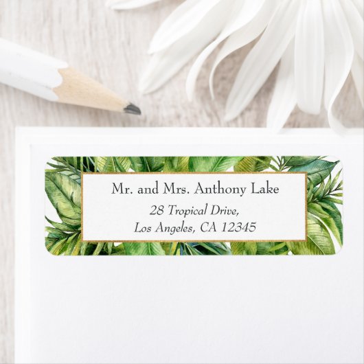 Waterverf Tropische Floral Beach Wedding Etiket (Insitu)