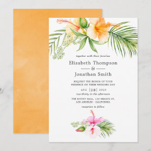 Waterverf Tropische Floral Beach Wedding Kaart