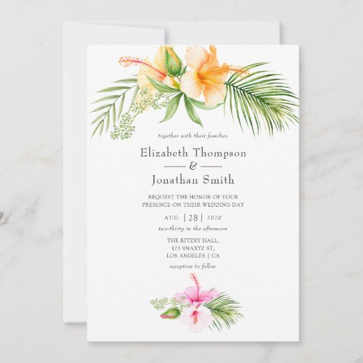 Waterverf Tropische Floral Beach Wedding Kaart (Voorkant)