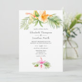 Waterverf Tropische Floral Beach Wedding Kaart (Staand voorkant)