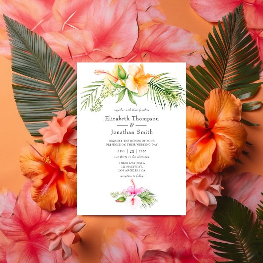 Waterverf Tropische Floral Beach Wedding Kaart