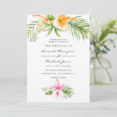 Waterverf Tropische Floral Beach Wedding Kaart (Staand voorkant)