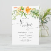 Waterverf Tropische Floral Beach Wedding Kaart (Staand voorkant)
