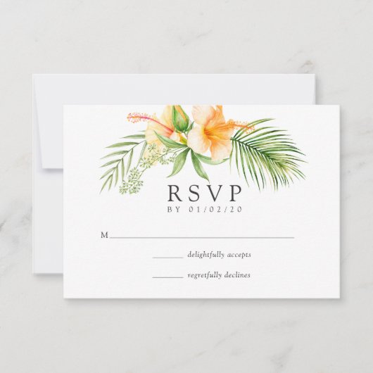 Waterverf Tropische Floral Beach Wedding RSVP Kaartje (Voorkant)