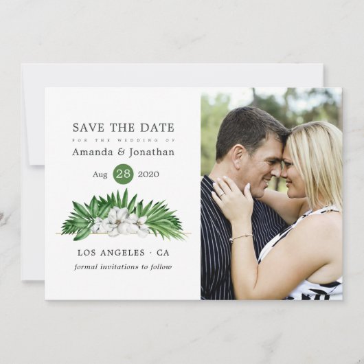 Waterverf Tropische Floral Beach Wedding Save The Date (Voorkant)