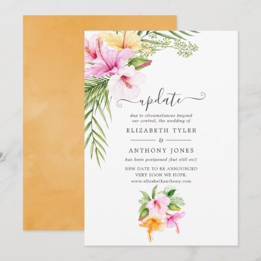 Waterverf Tropische Floral Beach Wedding Update Kaart (Voorkant / Achterkant)