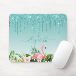 Waterverf Tropische Floral Blauwgroen Glitter Muismat