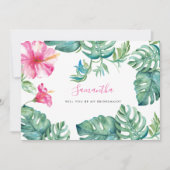 Waterverf Tropische Floral Bridesmaid Kaarten (Voorkant)