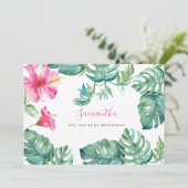 Waterverf Tropische Floral Bridesmaid Kaarten (Staand voorkant)