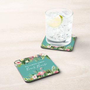 Waterverf Tropische Floral Familienaam Beach House Bier Onderzetter