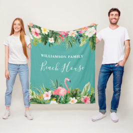 Waterverf Tropische Floral Familienaam Beach House Fleece Deken