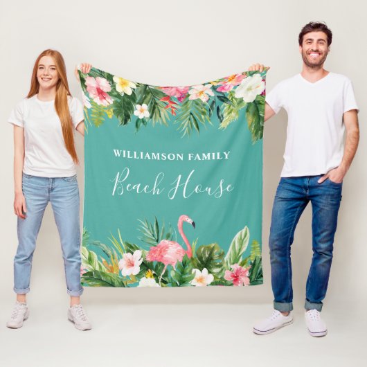 Waterverf Tropische Floral Familienaam Beach House Fleece Deken (In situ)