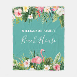 Waterverf Tropische Floral Familienaam Beach House Fleece Deken