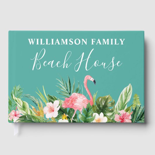 Waterverf Tropische Floral Familienaam Beach House Gastenboek (Voorkant)
