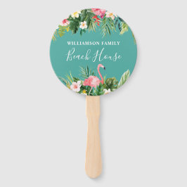 Waterverf Tropische Floral Familienaam Beach House Handwaaier