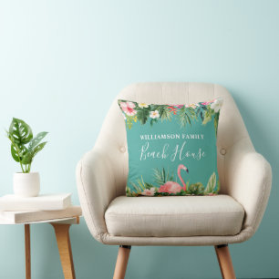 Waterverf Tropische Floral Familienaam Beach House Kussen