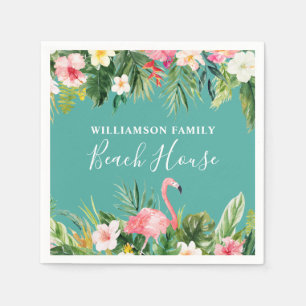 Waterverf Tropische Floral Familienaam Beach House Servet