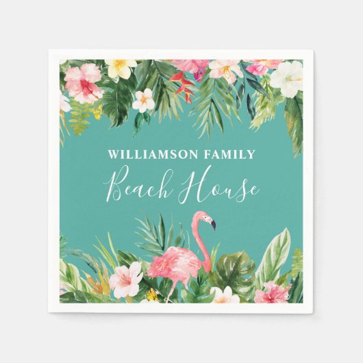 Waterverf Tropische Floral Familienaam Beach House Servet (Voorkant)