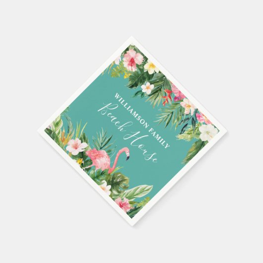 Waterverf Tropische Floral Familienaam Beach House Servet (Hoek)