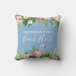 Waterverf Tropische Floral Family Beach House Blue Buitenkussen