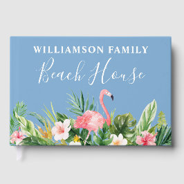 Waterverf Tropische Floral Family Beach House Blue Gastenboek