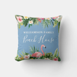 Waterverf Tropische Floral Family Beach House Blue Kussen