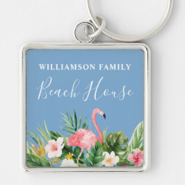 Waterverf Tropische Floral Family Beach House Blue Sleutelhanger