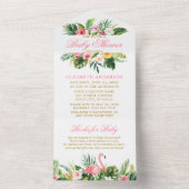 Waterverf Tropische Floral Flamingo Baby shower All In One Uitnodiging (Binnen)