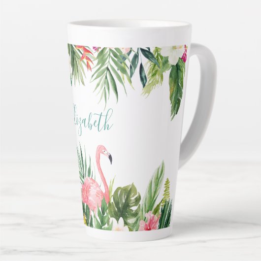 Waterverf Tropische Floral Flamingo Blauwgroen Gro Latte Mok (Rechterhoek)