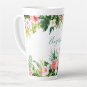 Waterverf Tropische Floral Flamingo Blauwgroen Gro Latte Mok (Linkerhoek)