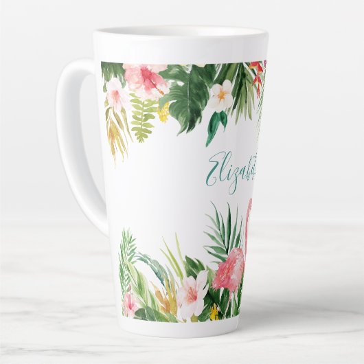 Waterverf Tropische Floral Flamingo Blauwgroen Gro Latte Mok (Linkerhoek)