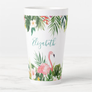 Waterverf Tropische Floral Flamingo Blauwgroen Gro Latte Mok