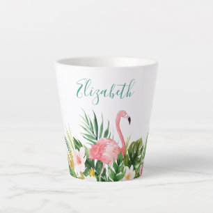 Waterverf Tropische Floral Flamingo Blauwgroen naa Latte Mok