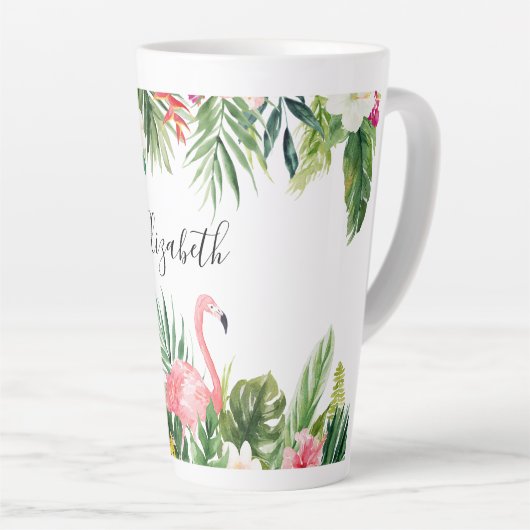 Waterverf Tropische Floral Flamingo Large Latte Mok (Rechterhoek)